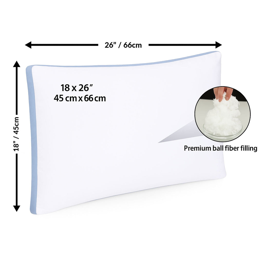 Orthopedic Support Gusseted Queen 18x26 Bed Pillows for Sleeping Set of 2 Polycotton White Blue Stripe Comfortable - Orthopedic Shredded Foam Bed Pillow Set Detail