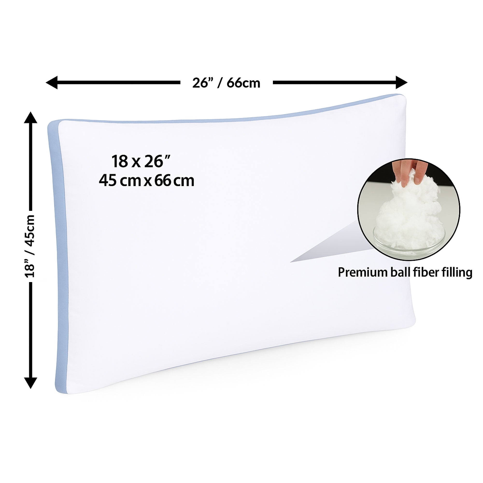 Orthopedic Support Gusseted Queen 18x26 Bed Pillows for Sleeping Set of 2 Polycotton White Blue Stripe Comfortable - Orthopedic Shredded Foam Bed Pillow Set Detail