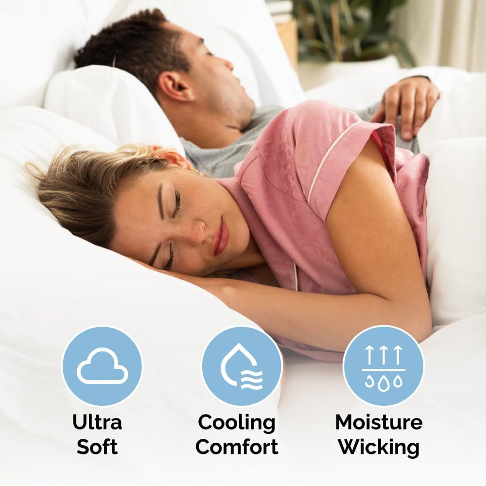 Wrinkle-Resistant 4-Piece Ultra Soft & Comfy Hotel Luxury Sheet Set - Full Size Cooling Bed Sheet Fits 8"-16" Mattresses, White - Cooling Hotel Quality Bedding Sheets and Pillowcases Detail