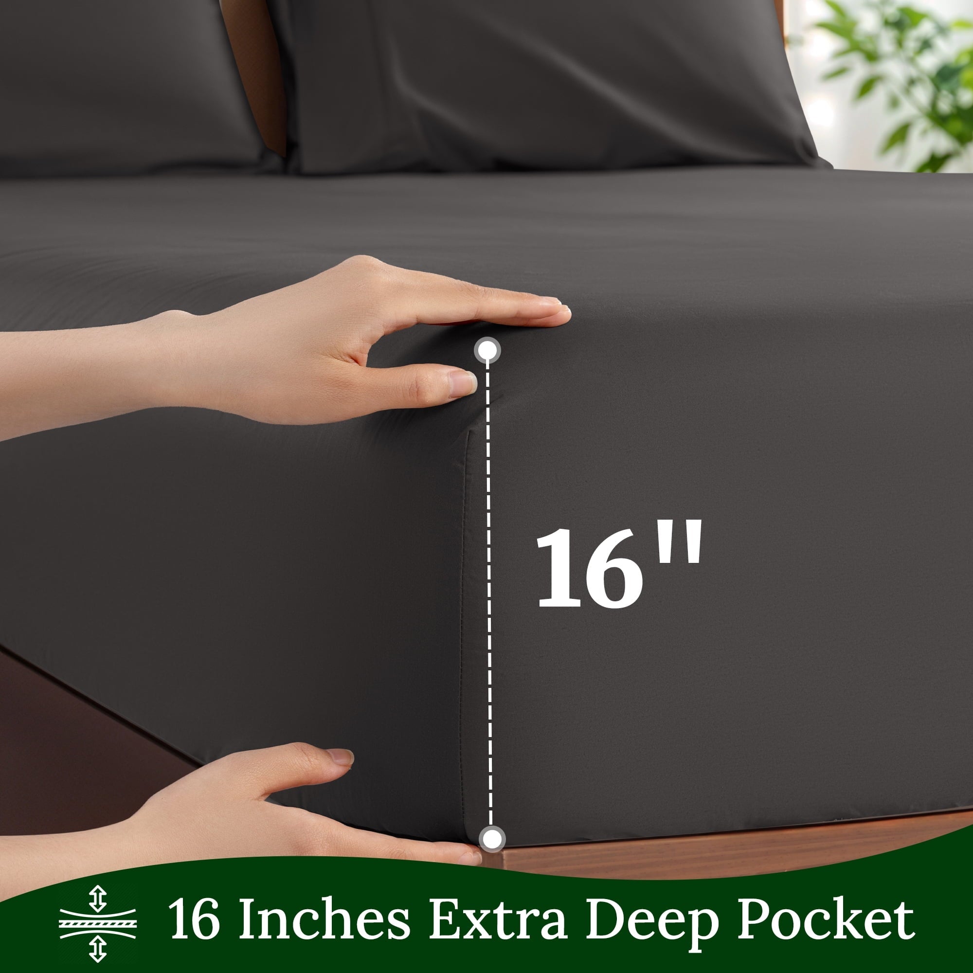 Ultra-Soft 100% Cotton Bed Sheets Set, 1000 Thread Count 4 Piece Luxury Soft Sheets Set with 16" Deep Pocket, Queen, Dark Gray - Premium Ultra-Soft Pillowcase Pair for Sleeping Detail