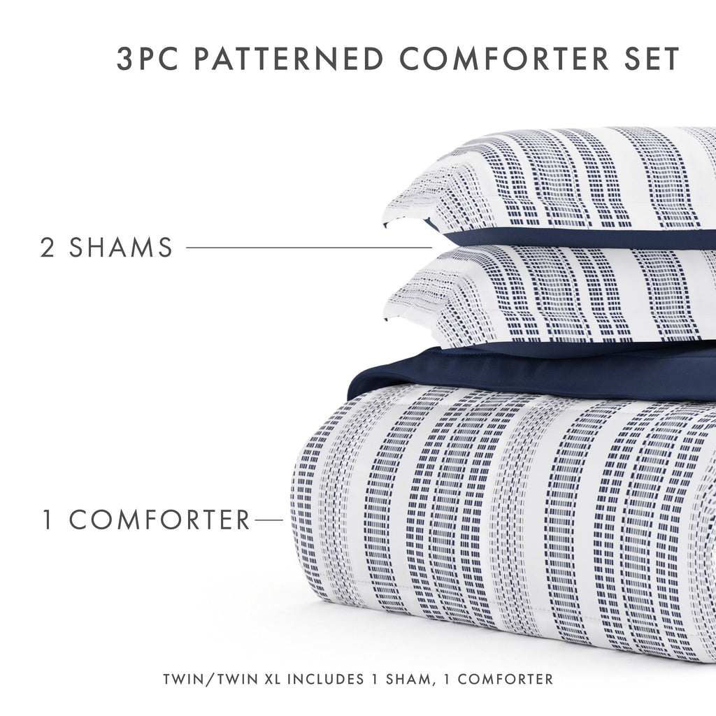 Hypoallergenic Cloud 2-Piece Navy Farmhouse Dreams ReversiblePrint Comforter Set, Twin/TwinXL - Cloud-Like Soft Lightweight Bed Comforter Detail