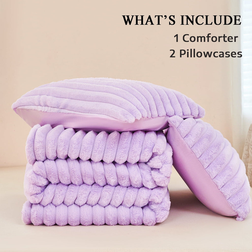 Hypoallergenic Cloud Fleece Twin Comforter Set, Light Purple Super Soft Furry Plush Bedding, Luxury Fluffy Fuzzy Heavy Bed Set for Winter ... - All-Season Down Alternative Comforter Insert Detail