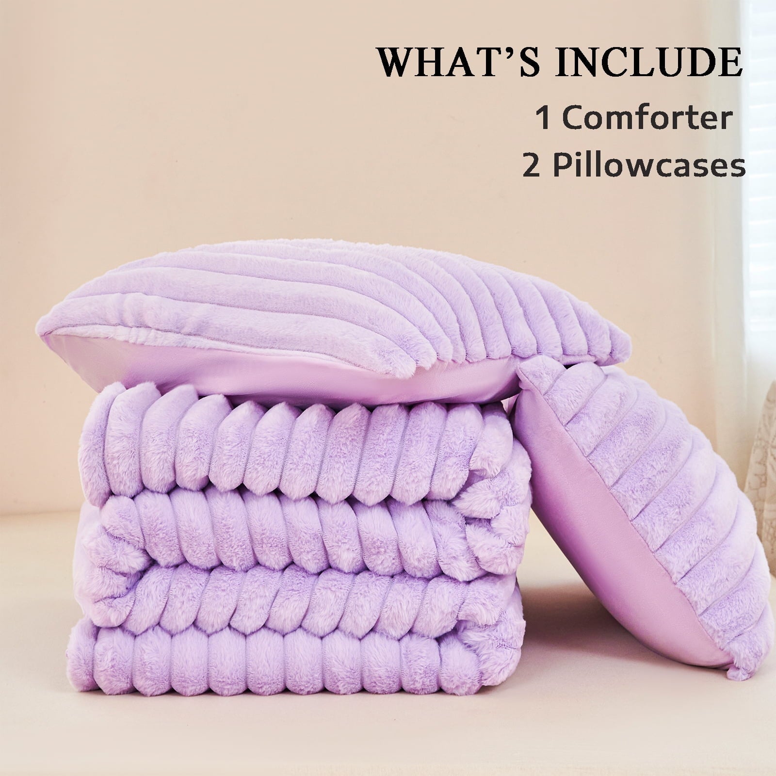 Hypoallergenic Cloud Fleece Twin Comforter Set, Light Purple Super Soft Furry Plush Bedding, Luxury Fluffy Fuzzy Heavy Bed Set for Winter ... - All-Season Down Alternative Comforter Insert Detail