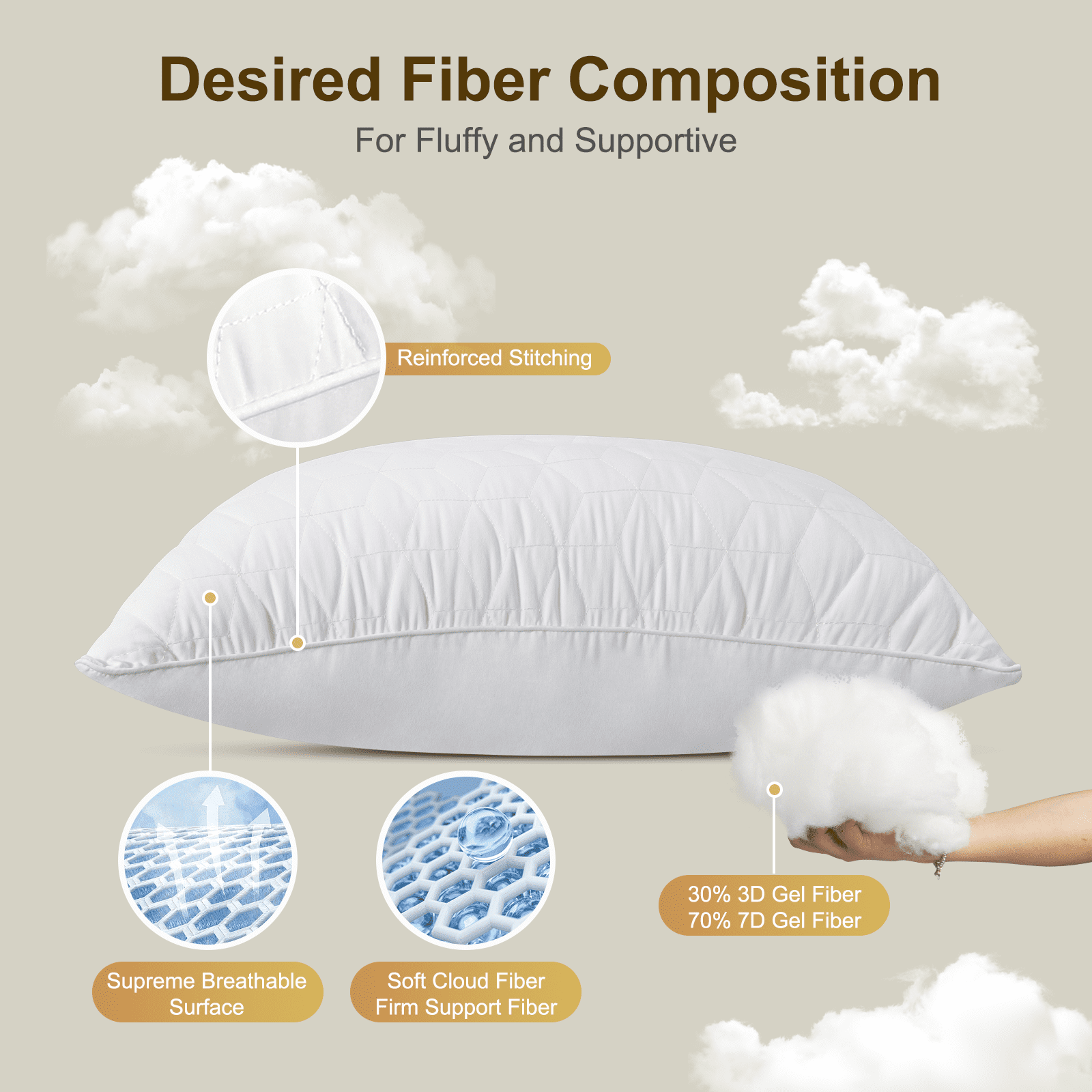 Ergonomic Memory Foam Bed Pillows Queen Size Set of 2, Hotel Gusseted Pillows for Sleeping, Alternative to Down Pillows, Soft Supportive & ... - Orthopedic Shredded Foam Bed Pillow Set Detail