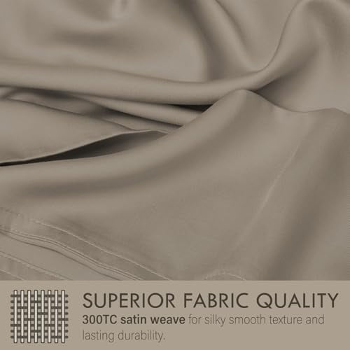 Wrinkle-Resistant Home 4-Piece Queen Bamboo Bed Sheet Set, 100% Organic Cooling Fabric, 16" Deep Pocket, Taupe - Cooling Hotel Quality Bedding Sheets and Pillowcases Detail