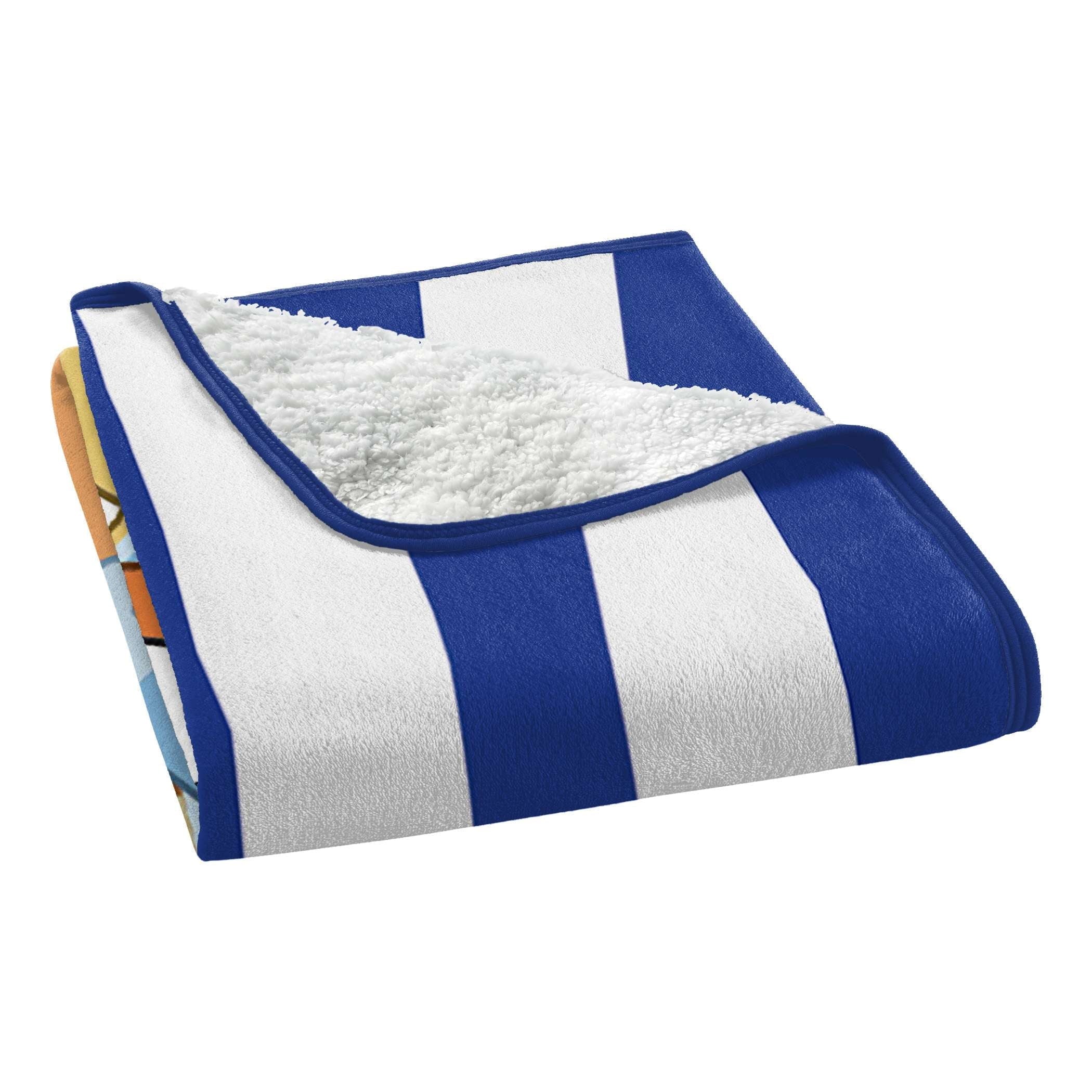 Decorative Knitted Happy Hugs Kids Silk Touch Throw Blanket with Sherpa Reverse, 46 x 60 inches Blue – Soft Plush Fleece Throw Blanket - Luxury Knitted Decorative Throw Blanket with Fringes Detail