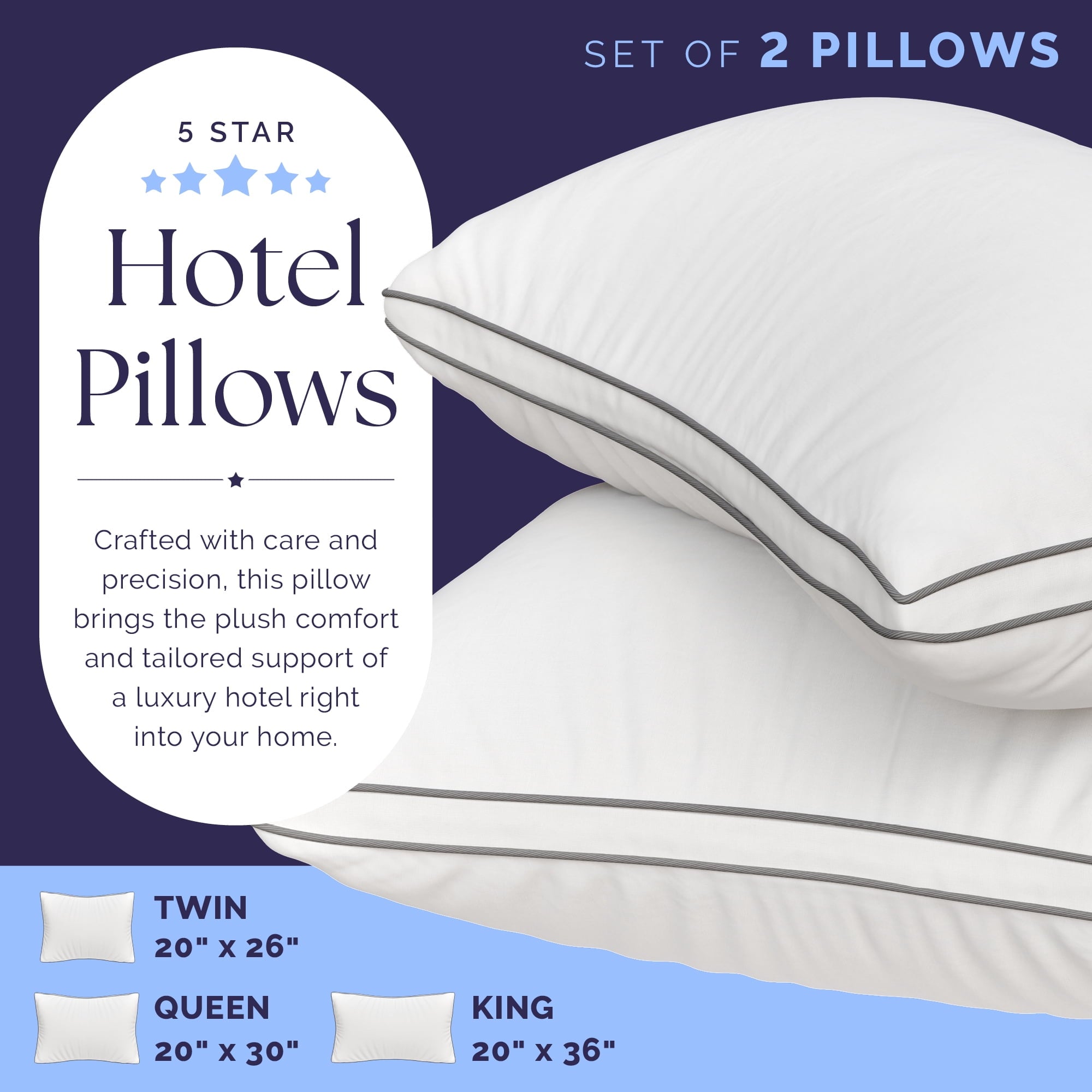 Hotel Collection Bed Pillows Queen Size Set of 2 - Luxury Down Alternative Pillow - 5 Star Hotel Pillows for Back, Side and Stomach Sl... - Orthopedic Shredded Foam Bed Pillow Set Detail