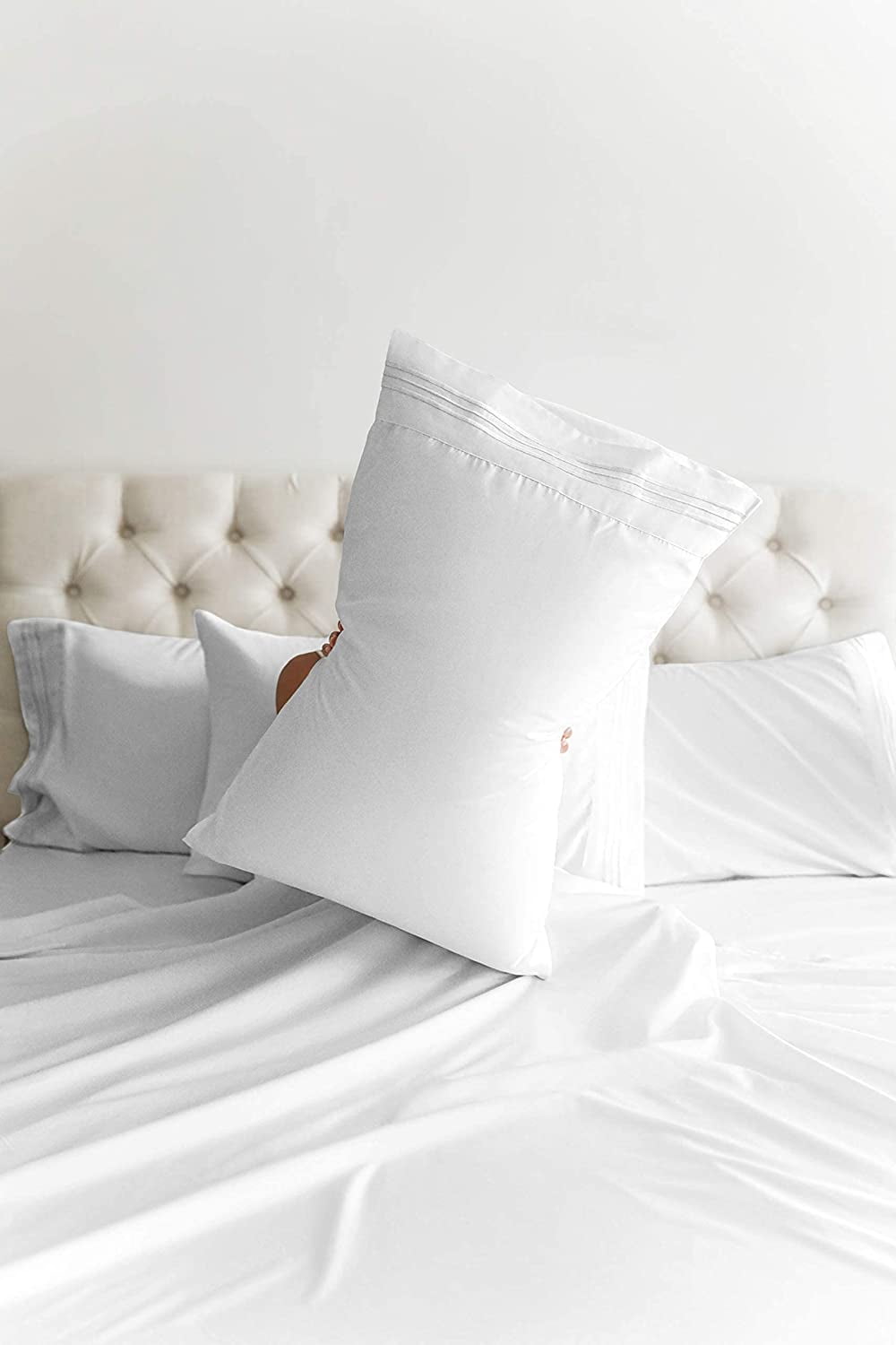 Cooling Sateen 6-Piece Breathable and Cooling Sheet Set With Extra Matching Pillowcases - King Size Bed Sheets Fits 8"-16... - Cooling Hotel Quality Bedding Sheets and Pillowcases Detail