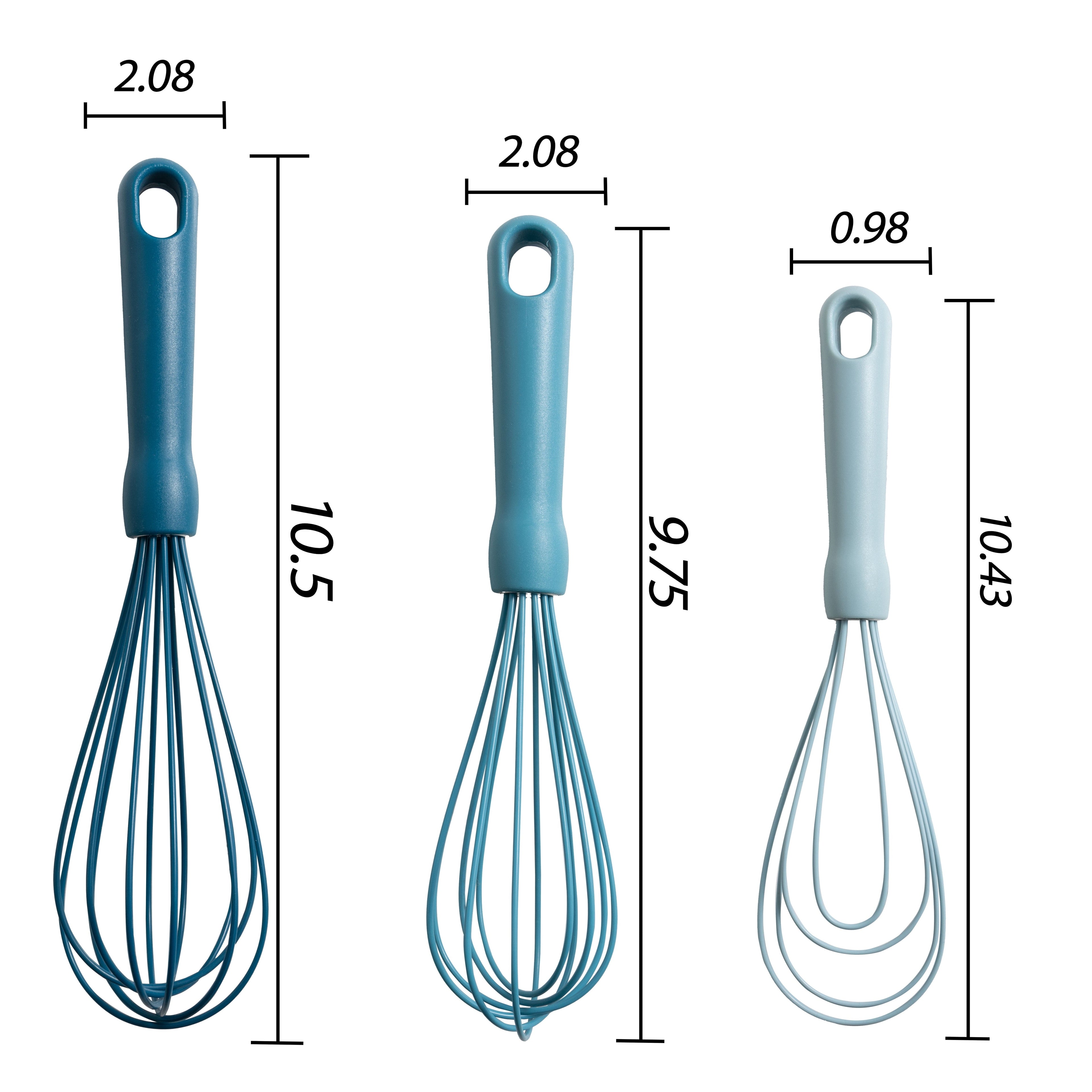 Premium Kitchen 3-Piece Silicone Whisk Set, 10.5"/10.4"/9.6" L, Blue Color - Premium Stainless Steel Garlic Presser & Peeler Detail