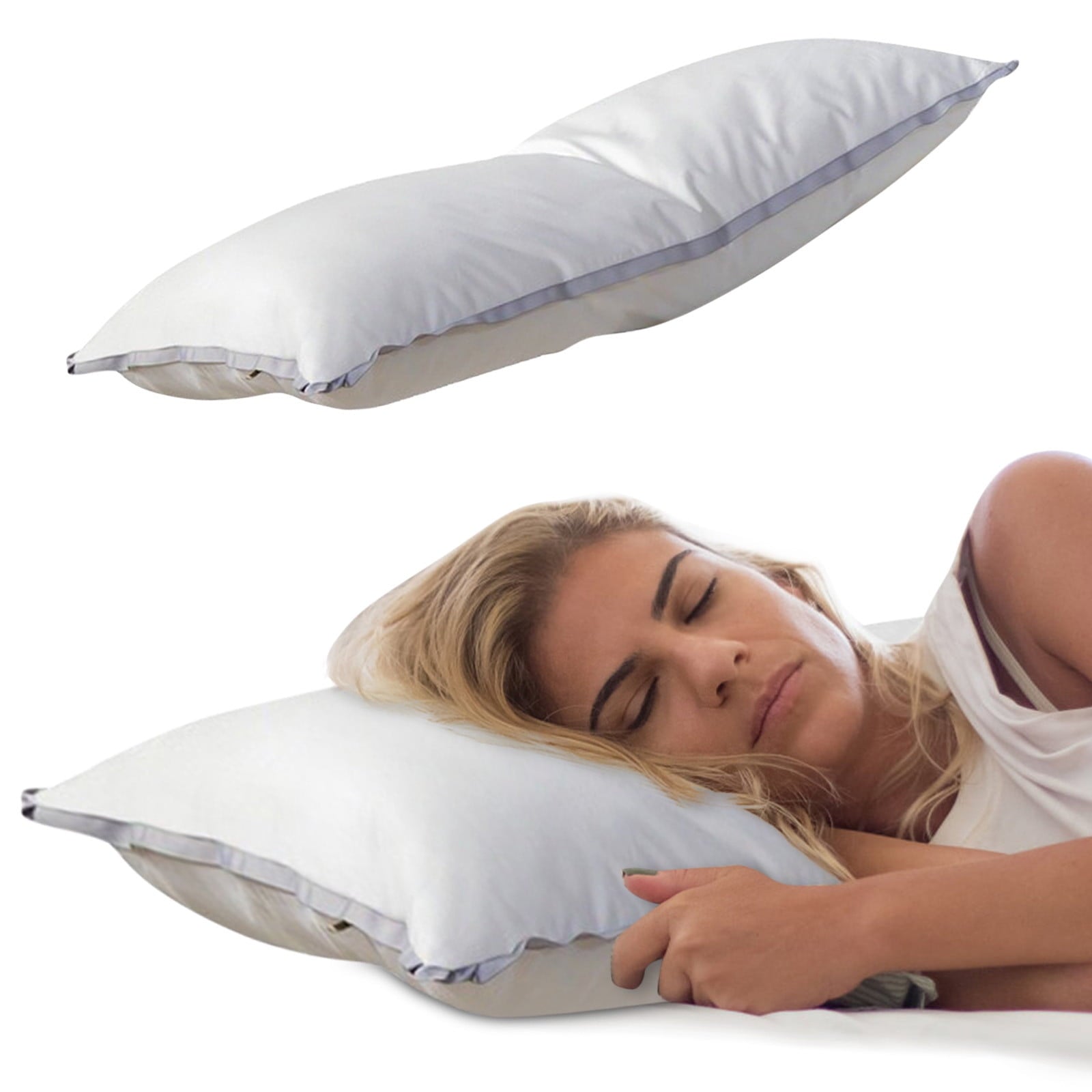 Orthopedic Support Extra Flat Soft Thin Pillows Queen Size, Bed Pillow with Full Cotton Filling for Side Back Stomach Sleepers, 20x30 In... - Decorative Throw Pillow Cushion for Sofa & Bed Detail