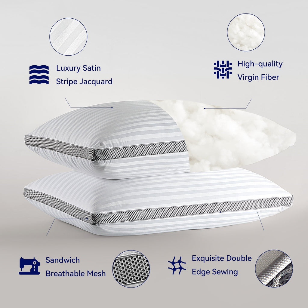 Orthopedic Support Bed Pillows for Sleeping, Queen Size Set of 2, Sandwich Mesh with Breathable Sides, Premium Medium pillows for Back, ... - Orthopedic Shredded Foam Bed Pillow Set Detail