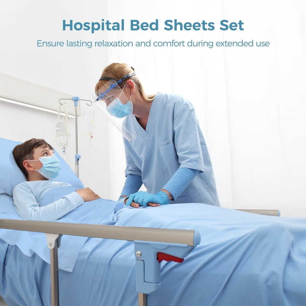 Wrinkle-Resistant 6 Pcs Hospital Bed Sheets Set, Includes 2 Fitted Sheet 84x36x14", 2 Flat Sheets 104x59", 2 Pillowcases 19x29", Soft B... - Luxury Bed Sheet Set with Deep Pockets Detail