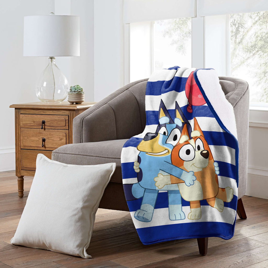 Decorative Knitted Happy Hugs Kids Silk Touch Throw Blanket with Sherpa Reverse, 46 x 60 inches Blue – Soft Plush Fleece Throw Blanket - Luxury Knitted Decorative Throw Blanket with Fringes Detail