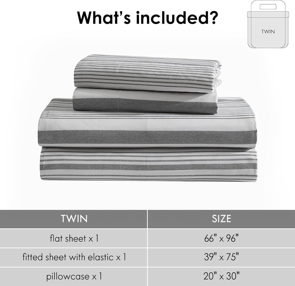 Premium Egyptian Cotton Home 3-Piece Twin Microfiber Classic Stripe Bed Sheet Set, Super Soft, Breathable Stripe Bedding with 16 inches Deep ... - Breathable Egyptian Cotton Flat & Fitted Sheets Detail