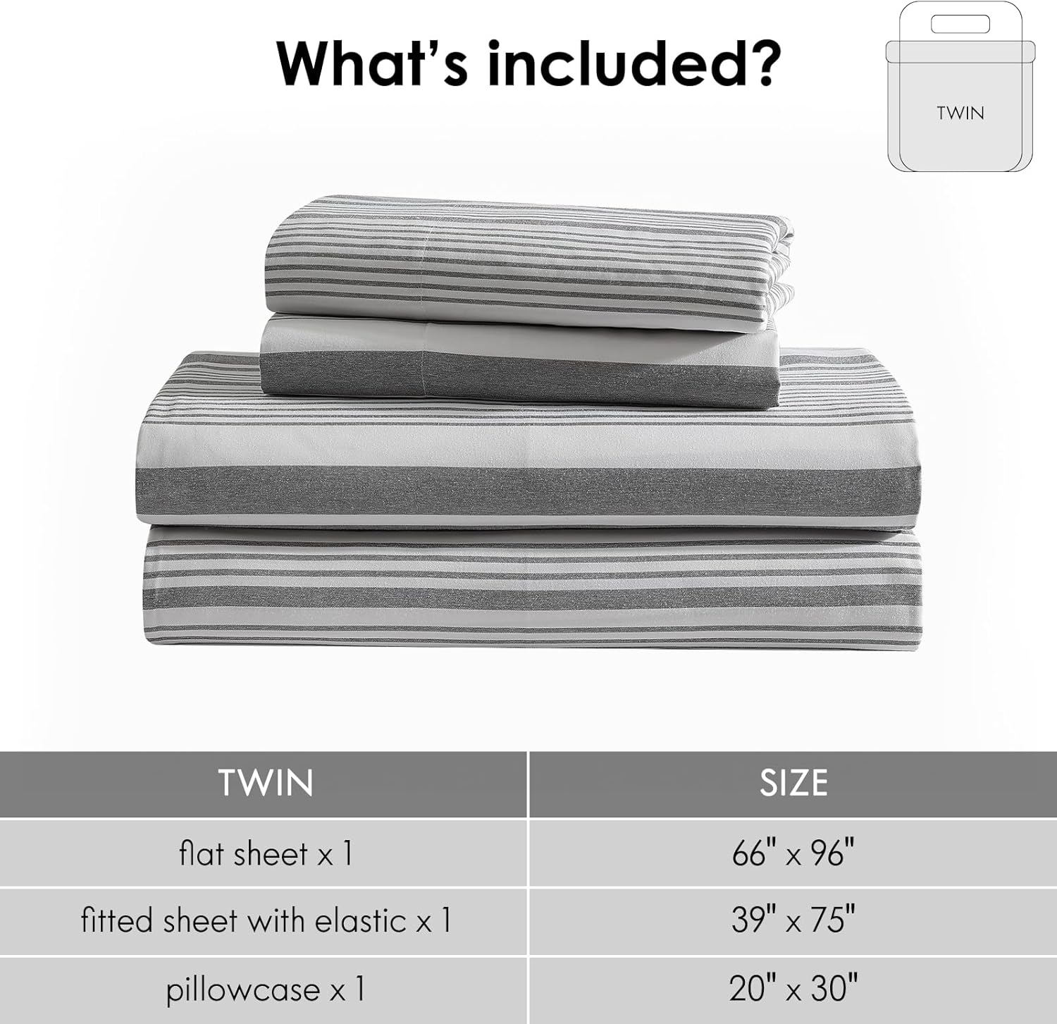 Premium Egyptian Cotton Home 3-Piece Twin Microfiber Classic Stripe Bed Sheet Set, Super Soft, Breathable Stripe Bedding with 16 inches Deep ... - Breathable Egyptian Cotton Flat & Fitted Sheets Detail