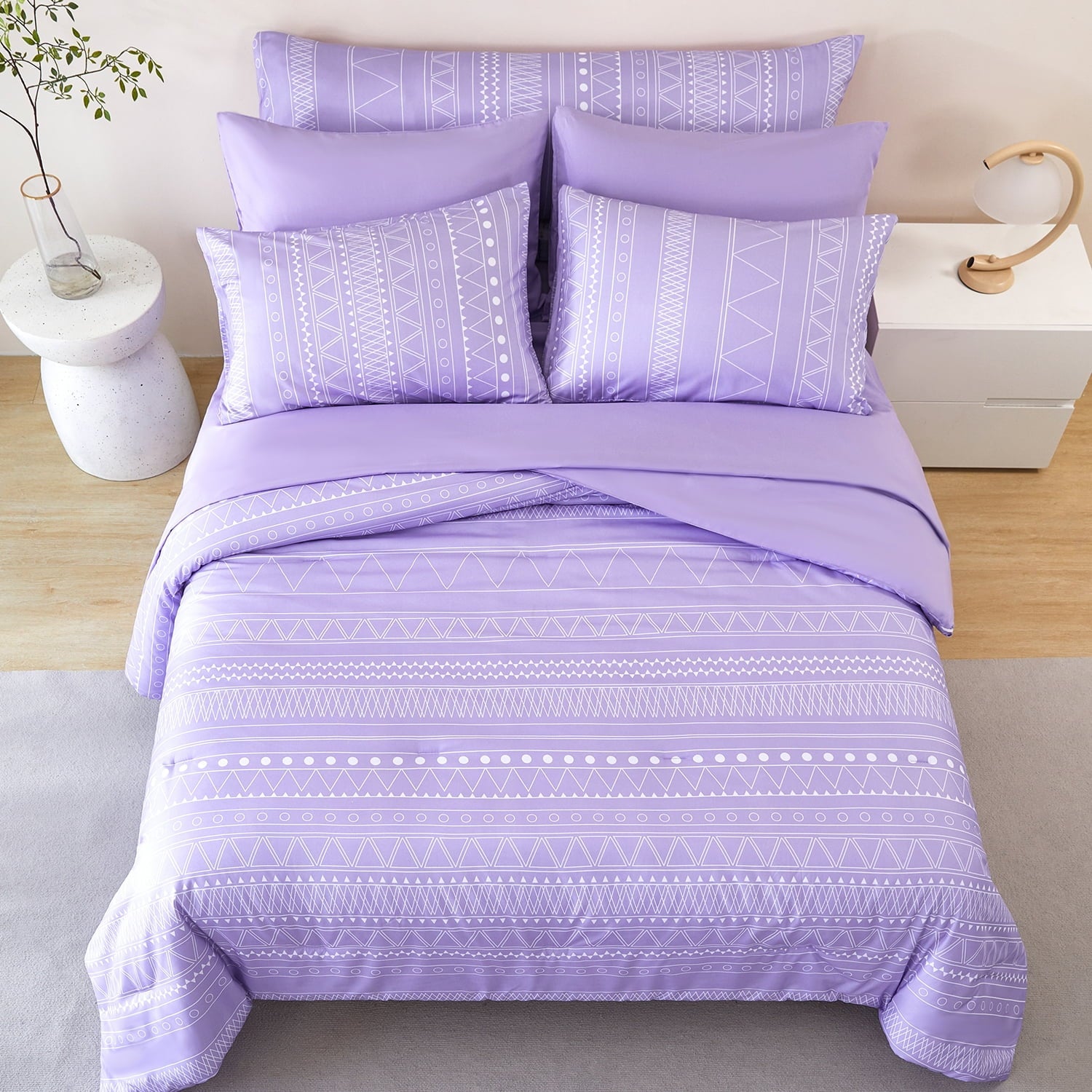 All-Season 8-Pieces Boho Bedding Set Full Lavender Striped Bed in a Bag for Girls Women Soft Fluffy Purple Comforter Set with Sh... - Cloud-Like Soft Lightweight Bed Comforter Detail