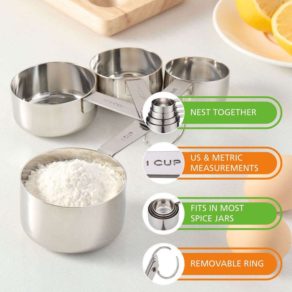 Innovative Kitchen Stainless Steel 4-Piece Nesting Measuring Cups - Premium Stainless Steel Garlic Presser & Peeler Detail