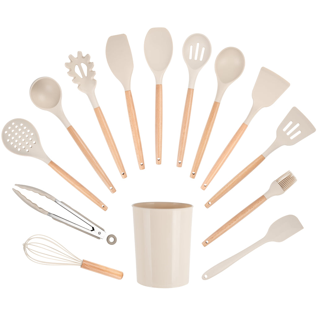 Heat-Resistant 14pcs Cooking Utensil Set with Caddy - Durable Turner & Ladle Utensil Set for Home Chefs Detail