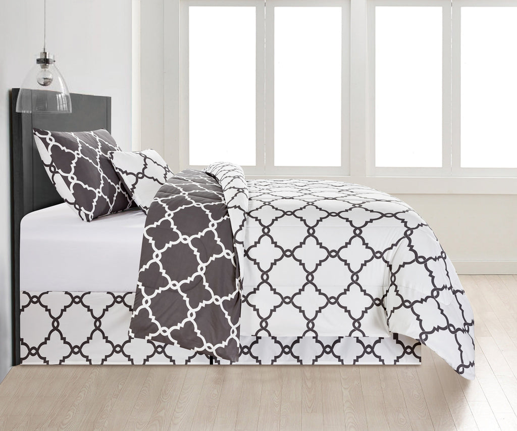 All-Season 4 Piece Geometric Twin Comforter Set - Polyester Filling Reversible Washable Comforter Set - Luxurious Quilted Duvet Cover Set Detail