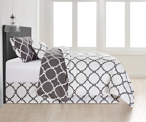 All-Season 4 Piece Geometric Twin Comforter Set - Polyester Filling Reversible Washable Comforter Set - Luxurious Quilted Duvet Cover Set Detail