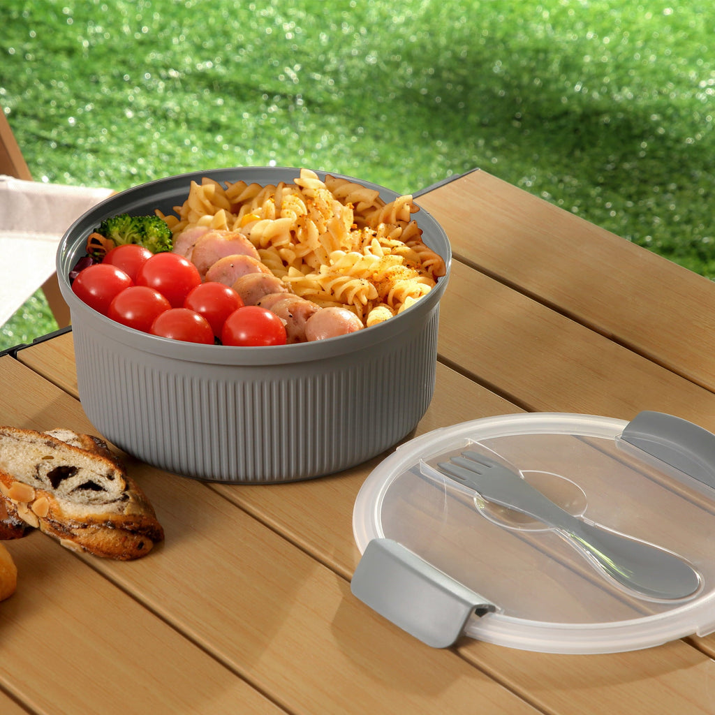 Playful Geometric Food Storage Bento Container, Round, Grey, 47oz Capacity, Ideal Use for Workday Meals and Travel - Playful Star & Heart Shaped Geometric NeeDoh Detail