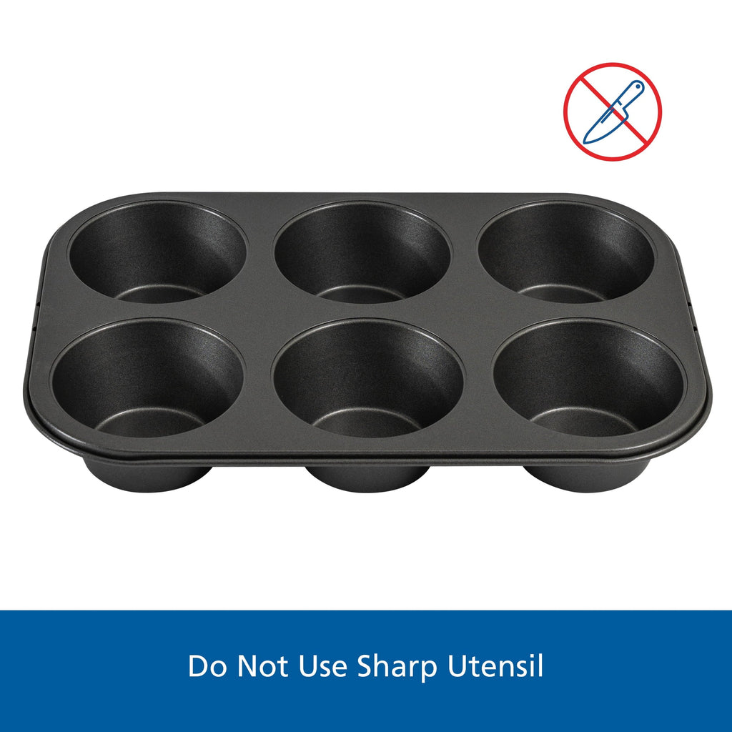 Ergonomic Manual 6 Cup Jumbo Muffin Pan, Non-Stick Bakeware,3.4 inch Diameter Cups,Gray,Carbon Steel - Kitchen Gadget Tool for Quick Food Prep Detail