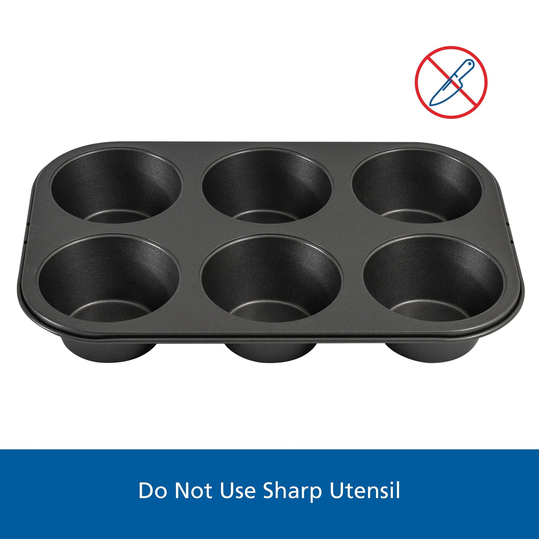 Ergonomic Manual 6 Cup Jumbo Muffin Pan, Non-Stick Bakeware,3.4 inch Diameter Cups,Gray,Carbon Steel - Kitchen Gadget Tool for Quick Food Prep Detail