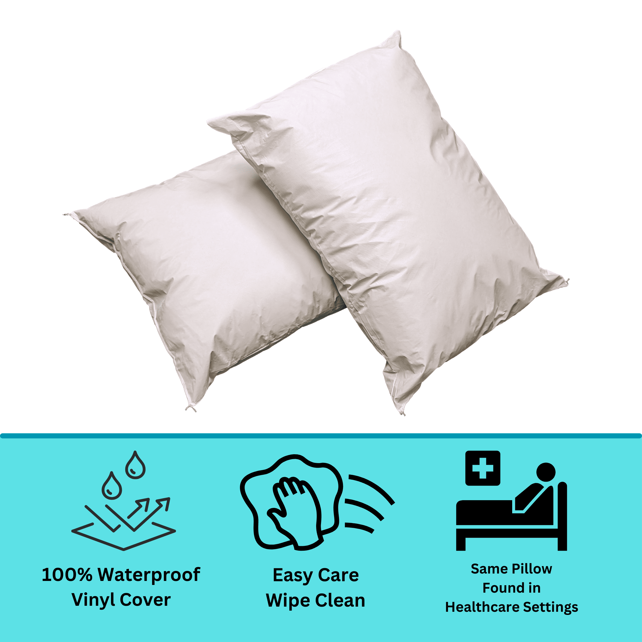 Hotel Collection 2 Pack Vinyl Covered Medical Bed Pillows 19 in x 25 in | Wipeable Easy Clean | Fluid Stain Resistant - Ergonomic Memory Foam Pillow for Neck Pain Support Detail