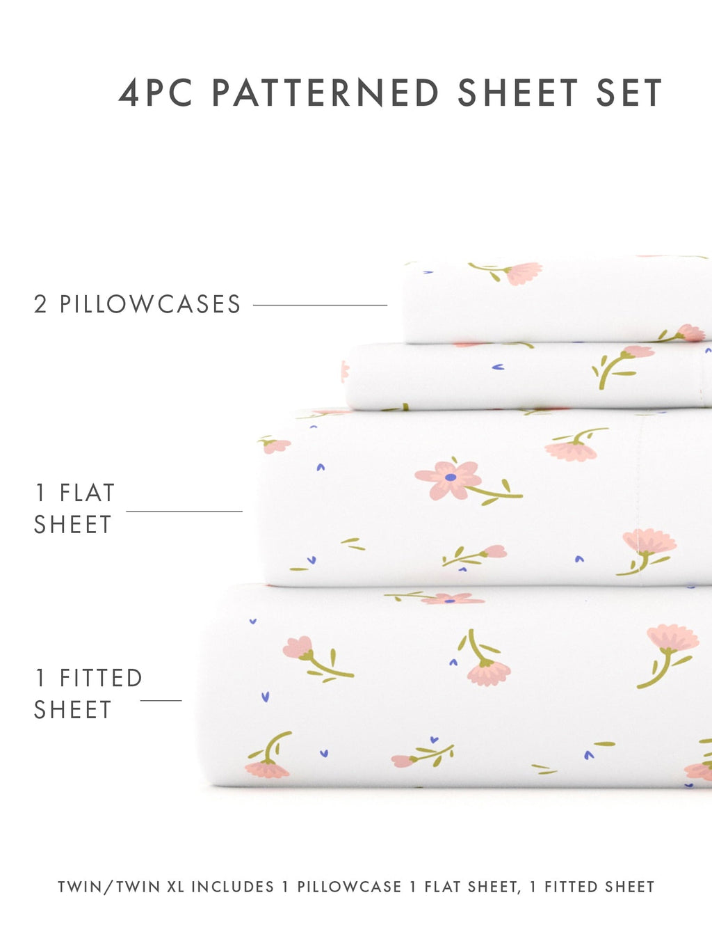 Premium Egyptian Cotton Ultra Soft & Breathable Wrinkle Free Bed Sheets Set - Floral Pink Farmhouse Patterned for Twin Size Bedding - Cooling Hotel Quality Bedding Sheets and Pillowcases Detail