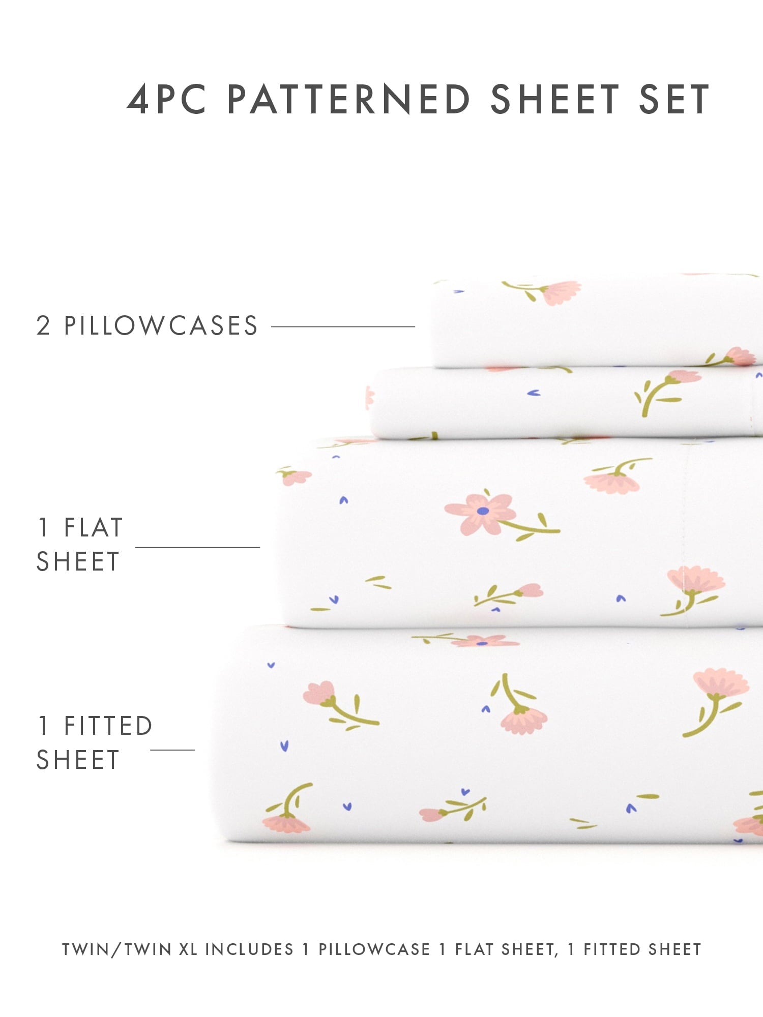 Premium Egyptian Cotton Ultra Soft & Breathable Wrinkle Free Bed Sheets Set - Floral Pink Farmhouse Patterned for Twin Size Bedding - Cooling Hotel Quality Bedding Sheets and Pillowcases Detail