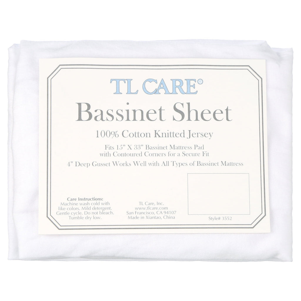 Ultra-Soft TL Care 100% Natural Breathable Cotton Jersey Knit Fitted Bassinet Sheet, White, 15" x 33", Soft Breathable, for Boys... - Cooling Hotel Quality Bedding Sheets and Pillowcases Detail