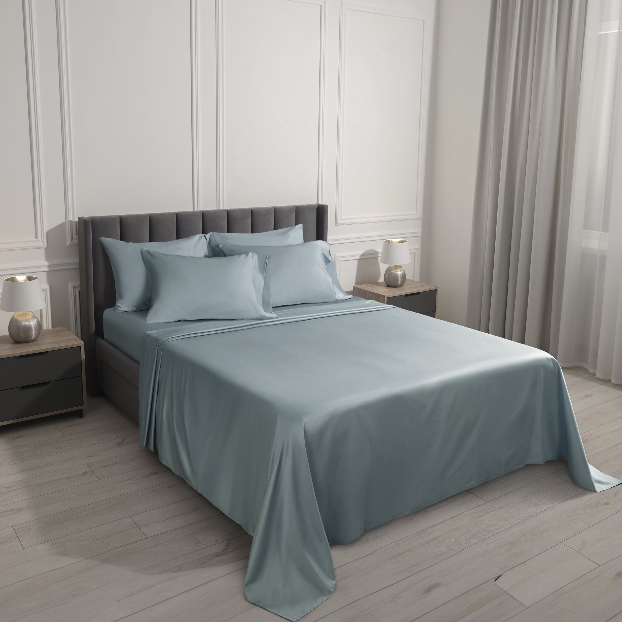 Wrinkle-Resistant 6-Piece 800 Thread Count Lead Cotton Rich Adult Bed Sheet Set, King - Deep Pocket - Luxury Bed Sheet Set with Deep Pockets Detail