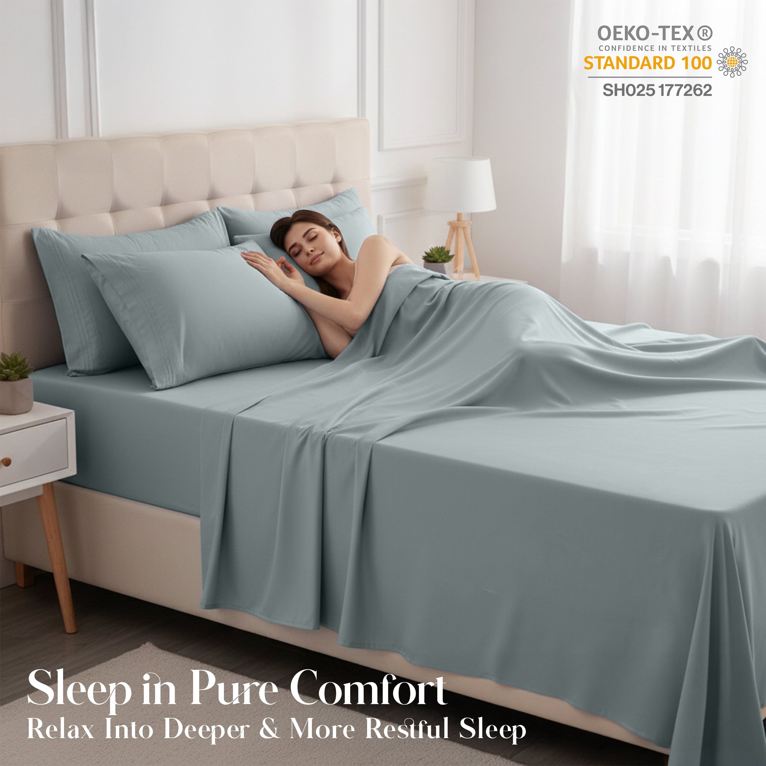 Cooling Sateen Bed Sheets - 6 Piece Ultra-Soft Microfiber Sheets Set, Deep Pocket Fitted Sheet, Flat Sheet & 4 Pillowcases, Breathab... - Premium Ultra-Soft Pillowcase Pair for Sleeping Detail
