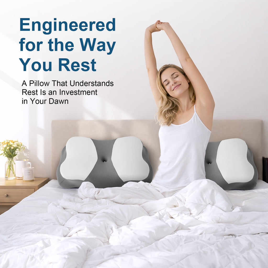 Decorative Plump Memory Foam Cervical Pillow for Sleeping Support - Orthopedic Bed Pillow for Neck, Shoulder Pain Relief, Adults, Side... - Orthopedic Shredded Foam Bed Pillow Set Detail