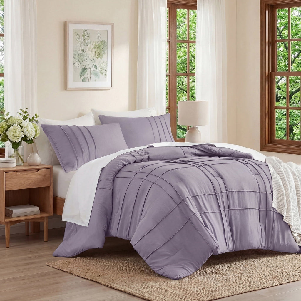 Heavyweight Warmth Full/Queen Comforter Set, Boho 3-Piece Pintuck Stitching Bedding Set, Soft Washed Pleated Bed Sets with Pillow Shams,... - Luxurious Quilted Duvet Cover Set Detail