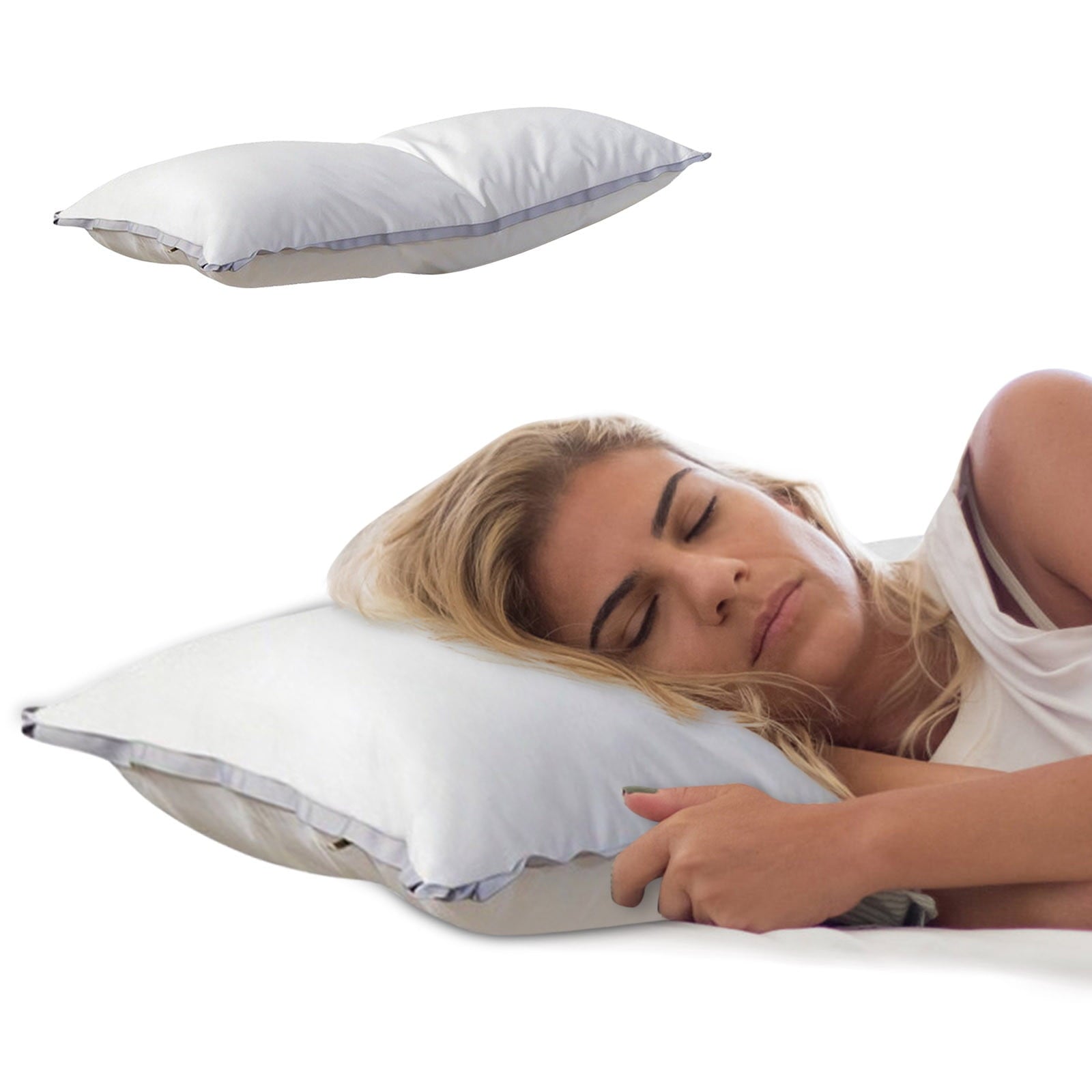 Orthopedic Support Extra Flat Soft Thin Pillows Queen Size, Bed Pillow with Full Cotton Filling for Side Back Stomach Sleepers, 20x30 In... - Decorative Throw Pillow Cushion for Sofa & Bed Detail