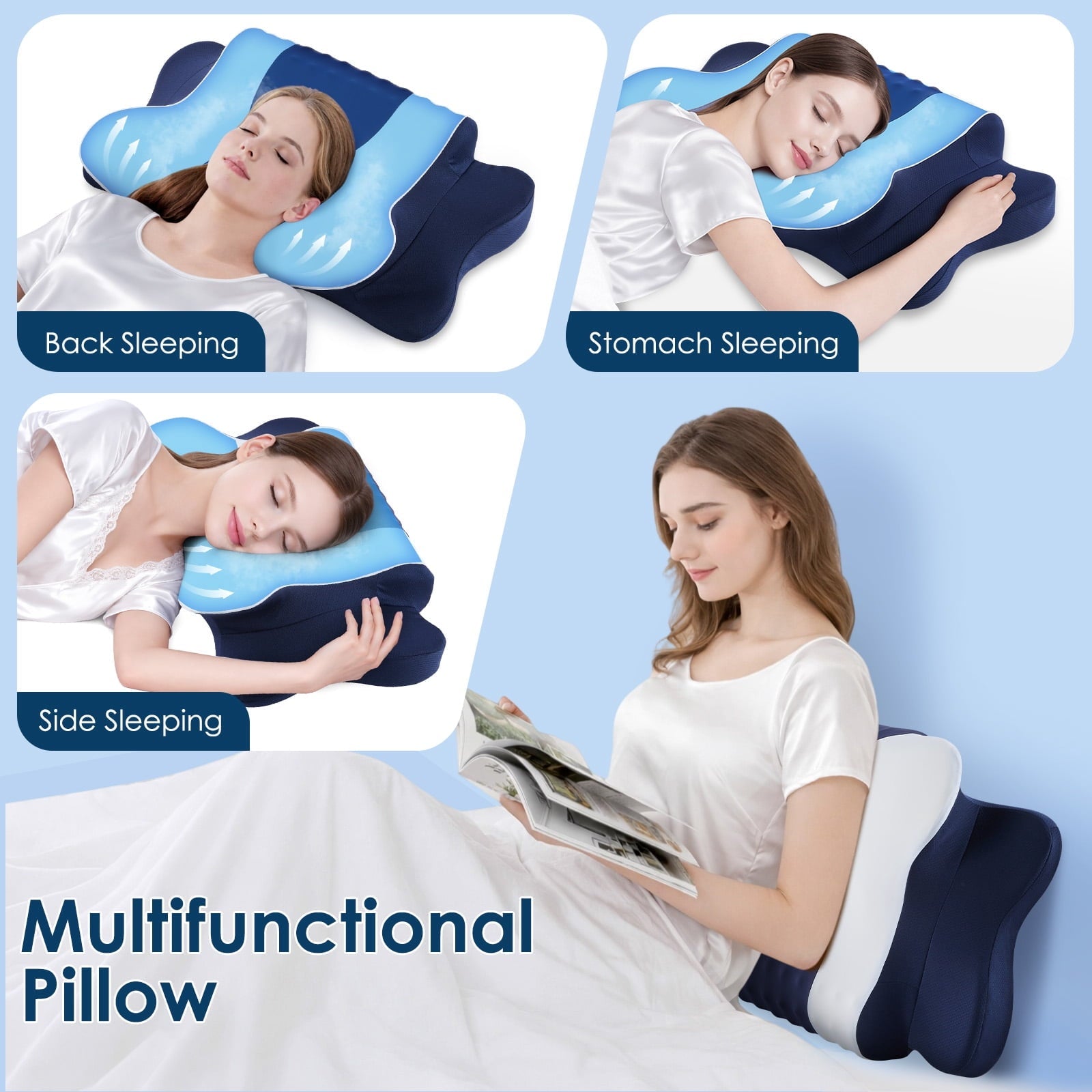 Orthopedic Support Cervical Neck Pillow for Pain Relief Sleeping, Memory Foam Pillow Neck Pillow Bed Pillow with Pillowcase for Side Bac... - Orthopedic Shredded Foam Bed Pillow Set Detail