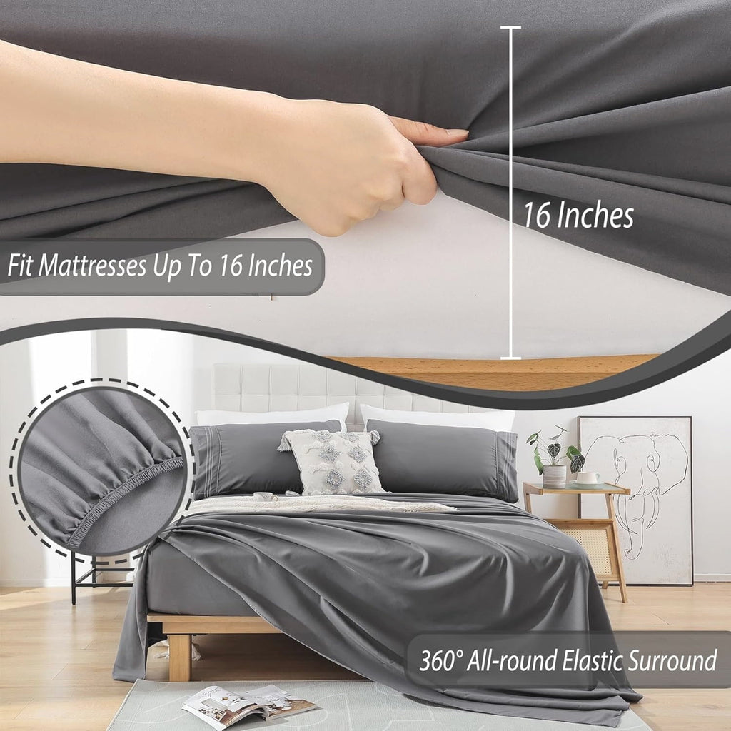 Ultra-Soft Size, Microfiber Cooling , Breathable & Hypoallergenic 4 Pieces Luxury Soft Sheet Set, Mattress Fitted up... - Premium Ultra-Soft Pillowcase Pair for Sleeping Detail