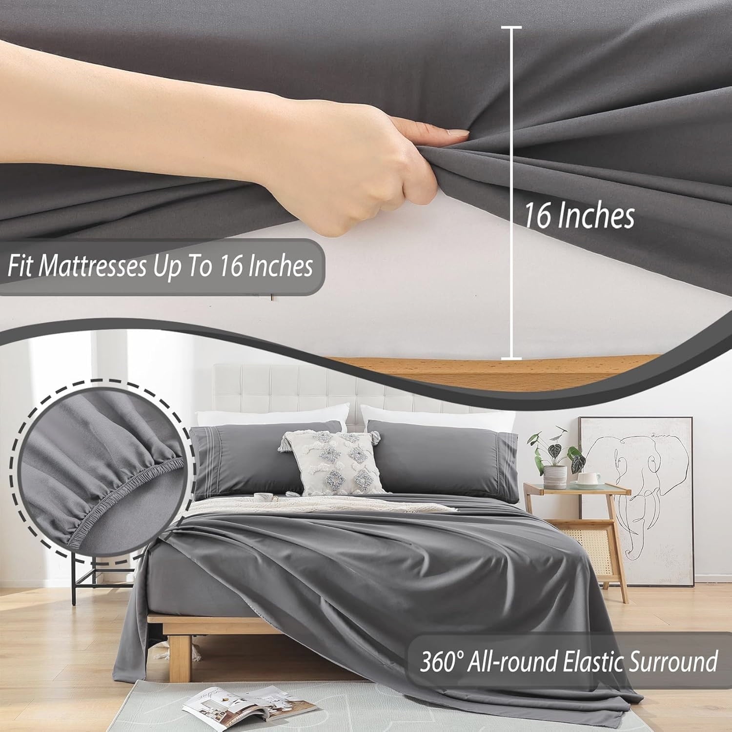 Ultra-Soft Size, Microfiber Cooling , Breathable & Hypoallergenic 4 Pieces Luxury Soft Sheet Set, Mattress Fitted up... - Premium Ultra-Soft Pillowcase Pair for Sleeping Detail