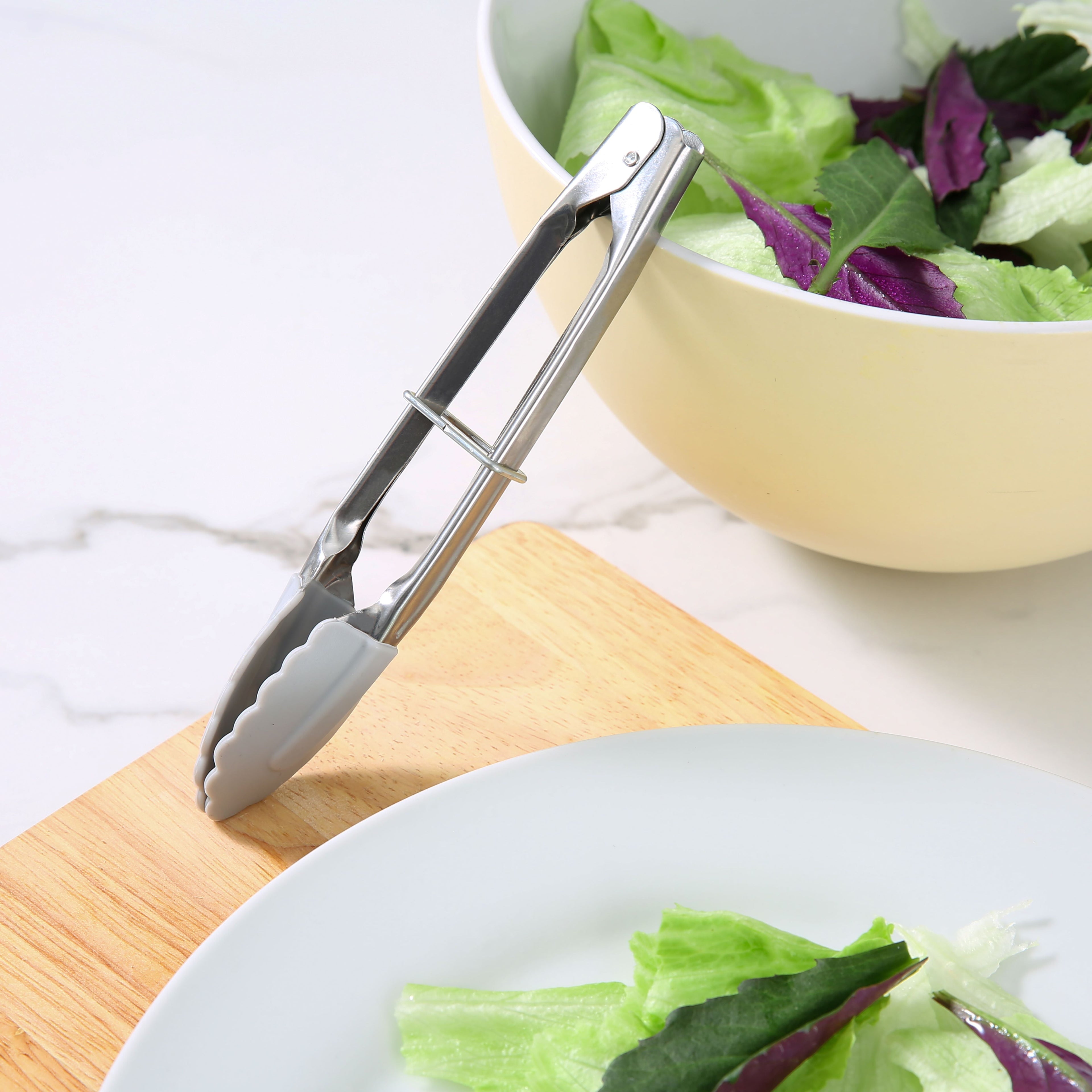 Durable Steel Stainless Steel and Silicone Mini Food Tongs Grey - High-Precision Culinary Tool for Baking & Cooking Detail