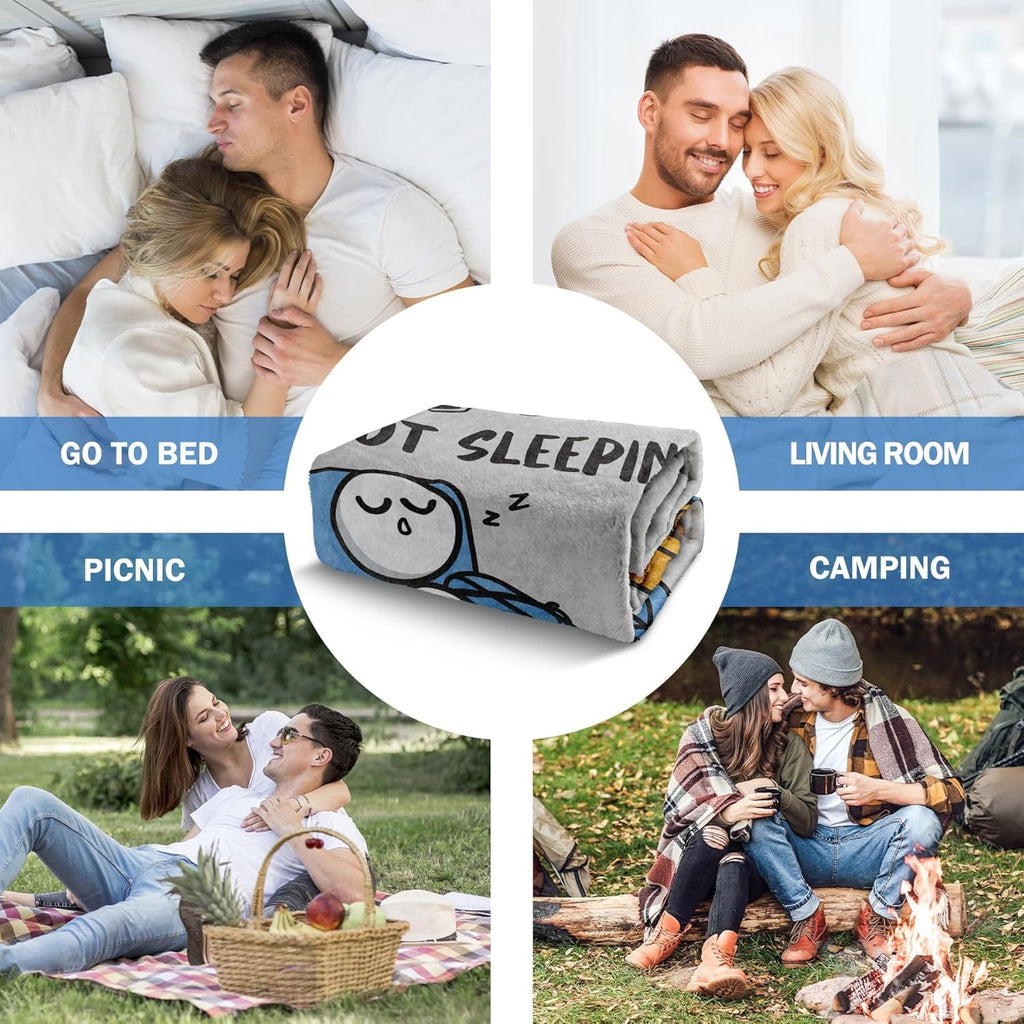 Lightweight Warm Funny Fathers Day Dad Gifts , Dads Birthday Gifts, Dad is Not Sleeping Blanket, Super Soft Throws Blanket for Napping - Luxury Knitted Decorative Throw Blanket with Fringes Detail