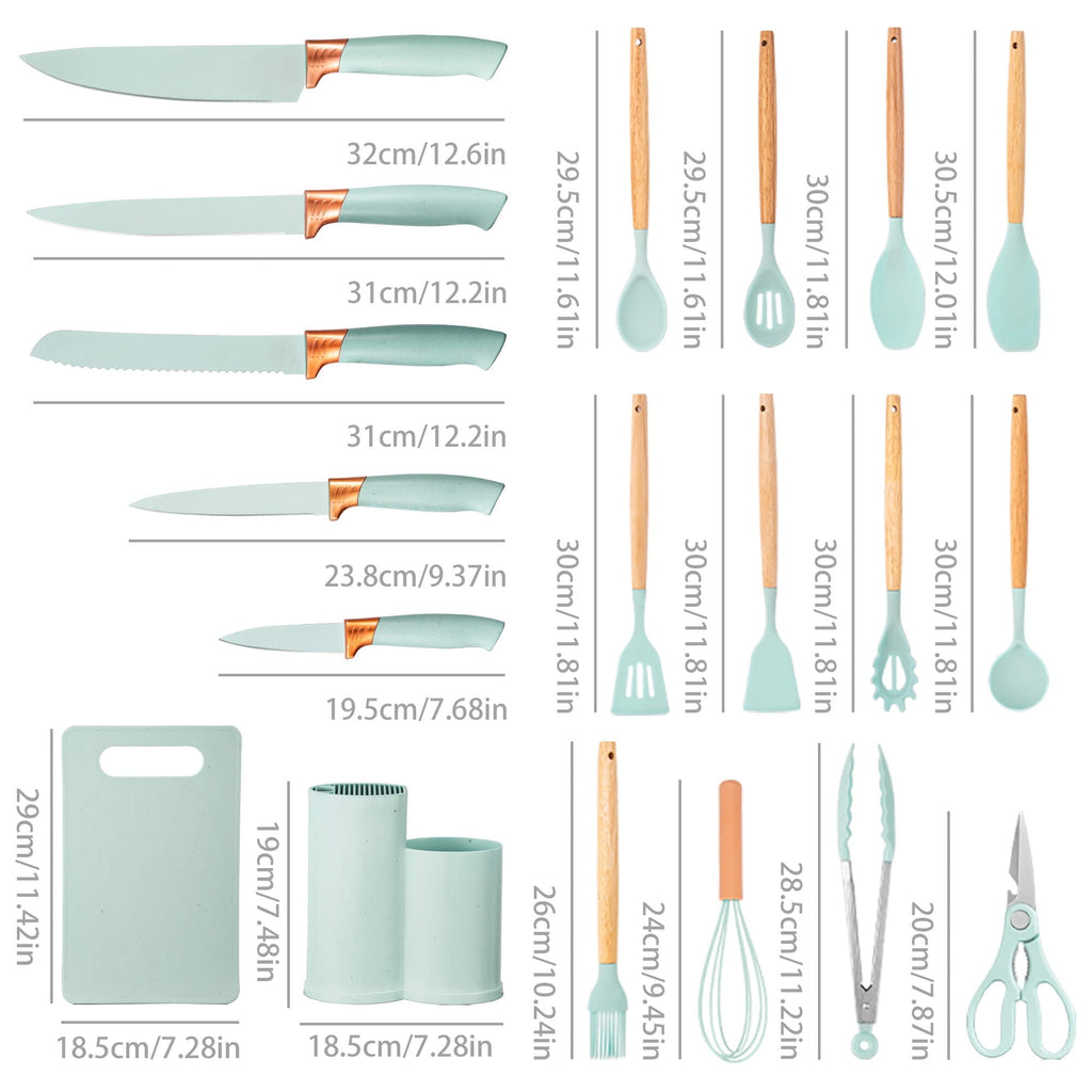 High-Precision 19pcs Silicone Kitchen Utensil Set, Heat-Resistant Non-Stick Easy Cooking Cleaning Home Light-Green - Professional Kitchen Tool for Culinary Enthusiasts Detail