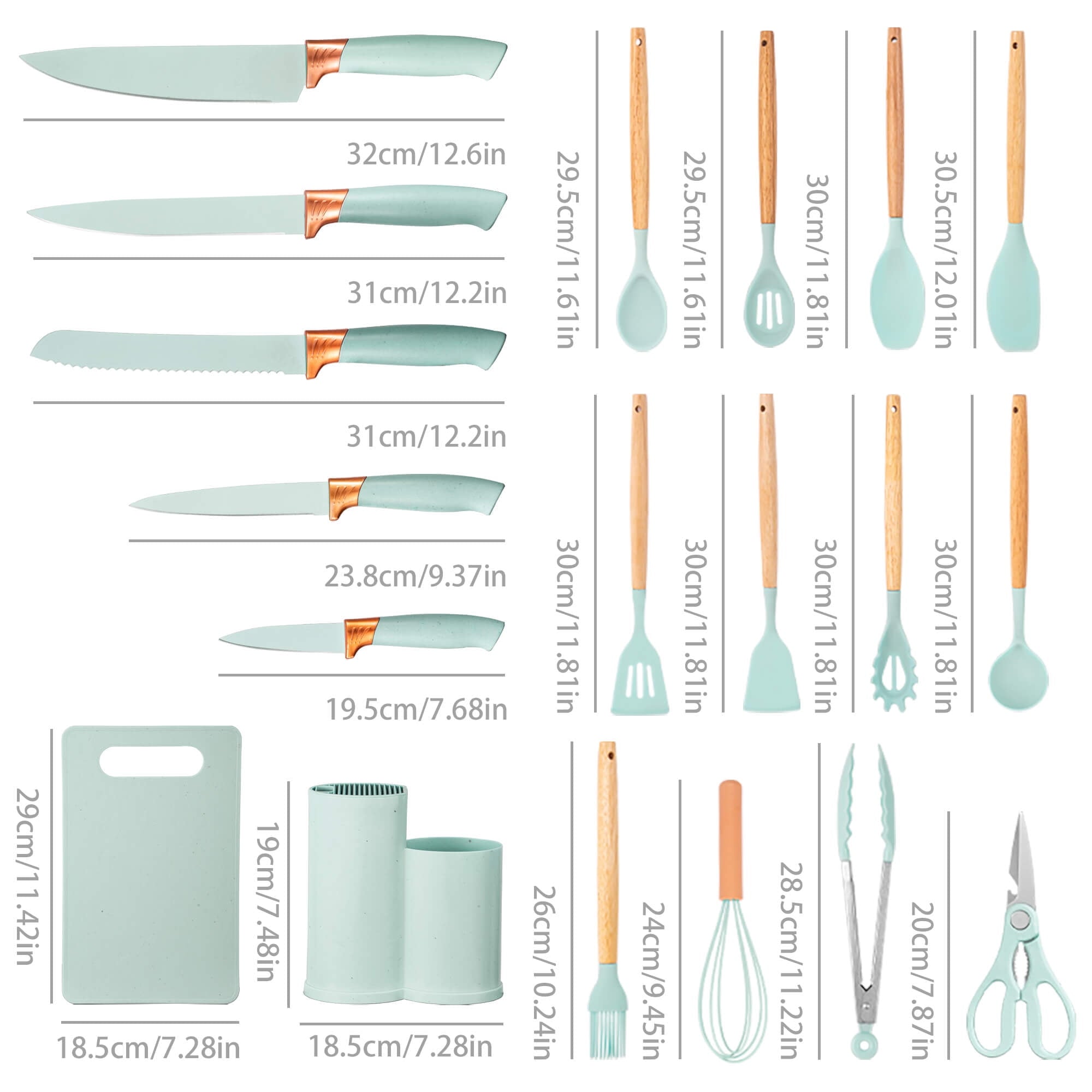 High-Precision 19pcs Silicone Kitchen Utensil Set, Heat-Resistant Non-Stick Easy Cooking Cleaning Home Light-Green - Professional Kitchen Tool for Culinary Enthusiasts Detail