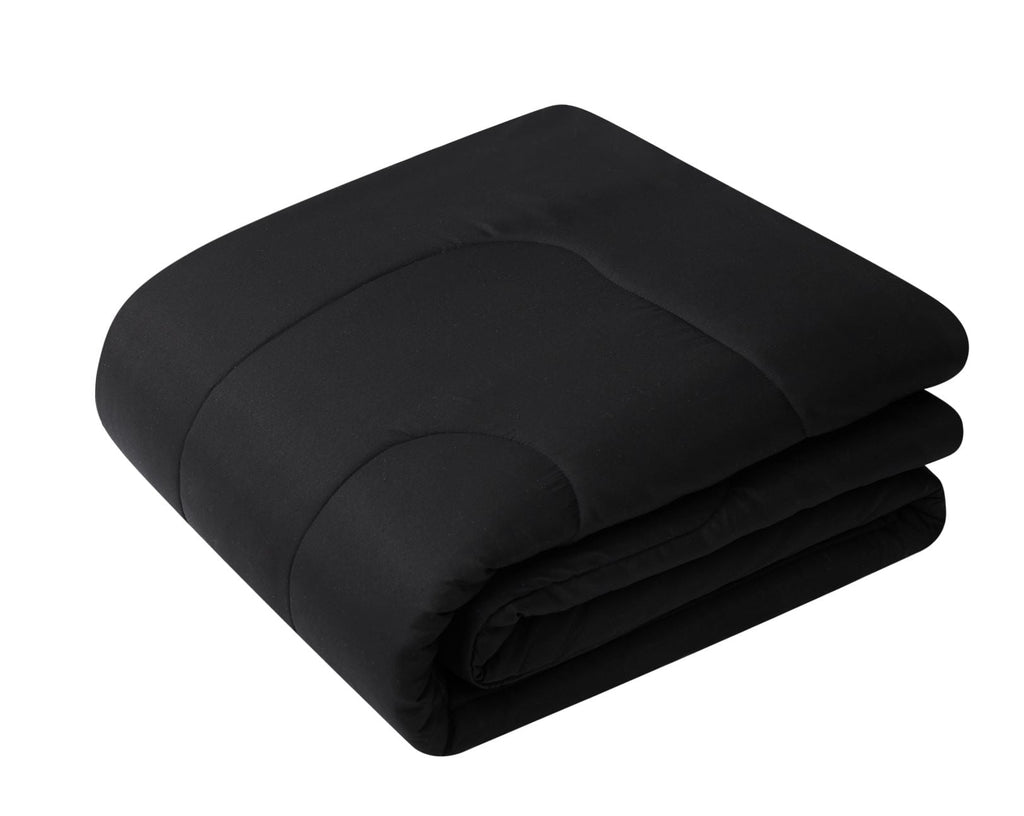 Fluffy Down Alternative 7 Piece Reversible Bed in a Bag Comforter Set with Sheets, Black, King - Luxurious Quilted Duvet Cover Set Detail