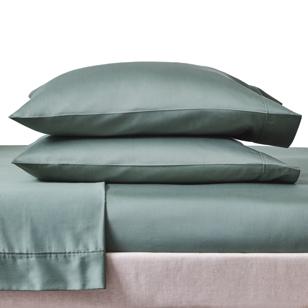 Premium Egyptian Cotton 4-Piece 300 Thread Count Green Ash Cotton Sateen Bed Sheet Set, Cali King - Breathable Egyptian Cotton Flat & Fitted Sheets Detail