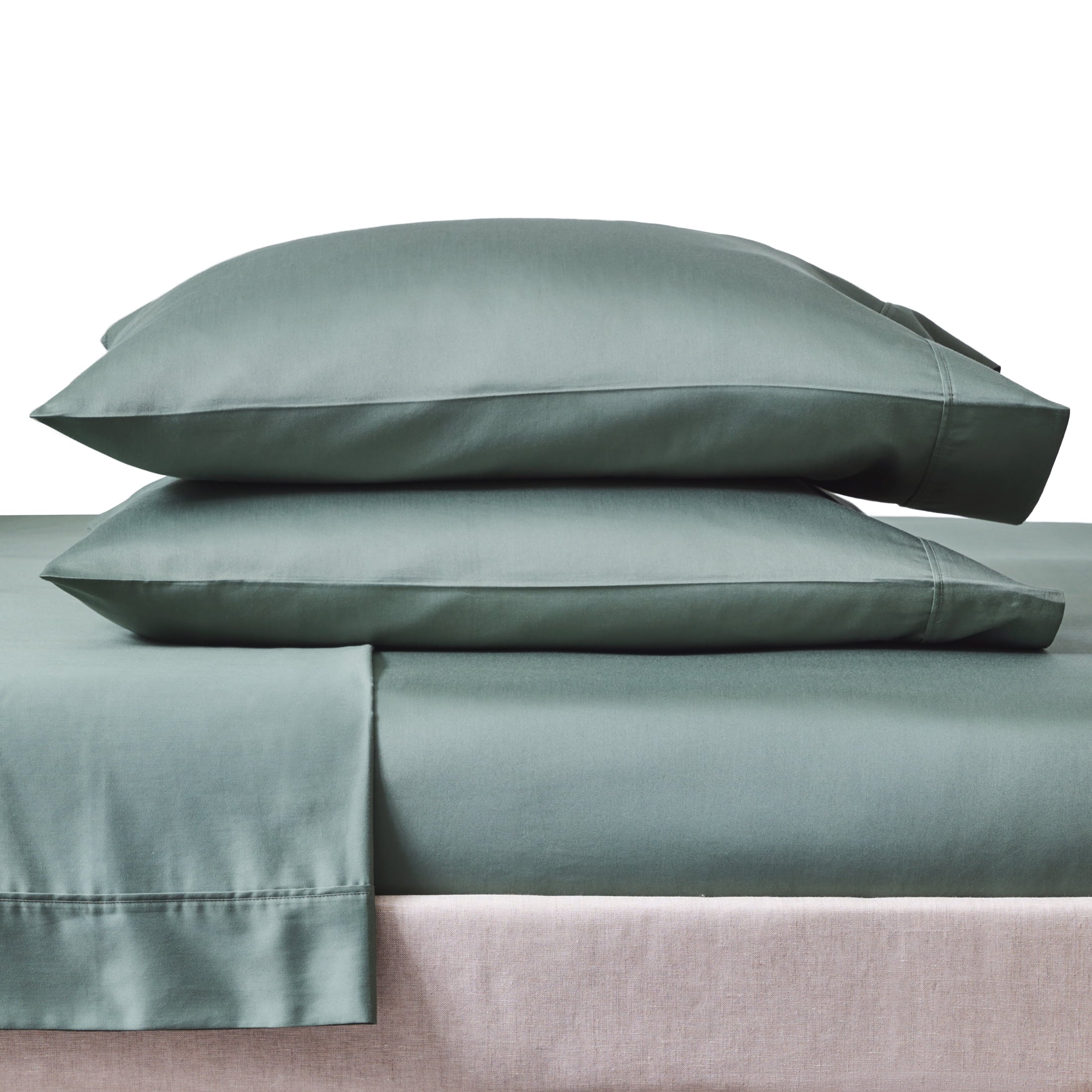 Premium Egyptian Cotton 4-Piece 300 Thread Count Green Ash Cotton Sateen Bed Sheet Set, Cali King - Breathable Egyptian Cotton Flat & Fitted Sheets Detail