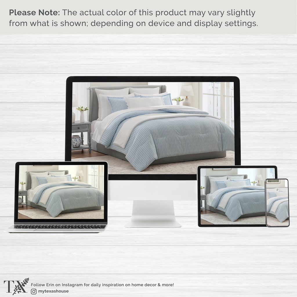 Hypoallergenic Cloud Stripe 11-Piece Comforter Set with Sheets, Blue, Queen - All-Season Down Alternative Comforter Insert Detail