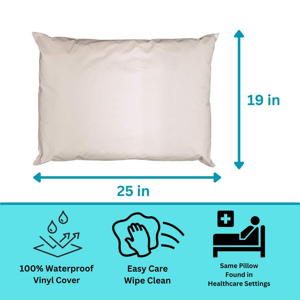 Hotel Collection 2 Pack Vinyl Covered Medical Bed Pillows 19 in x 25 in | Wipeable Easy Clean | Fluid Stain Resistant - Ergonomic Memory Foam Pillow for Neck Pain Support Detail