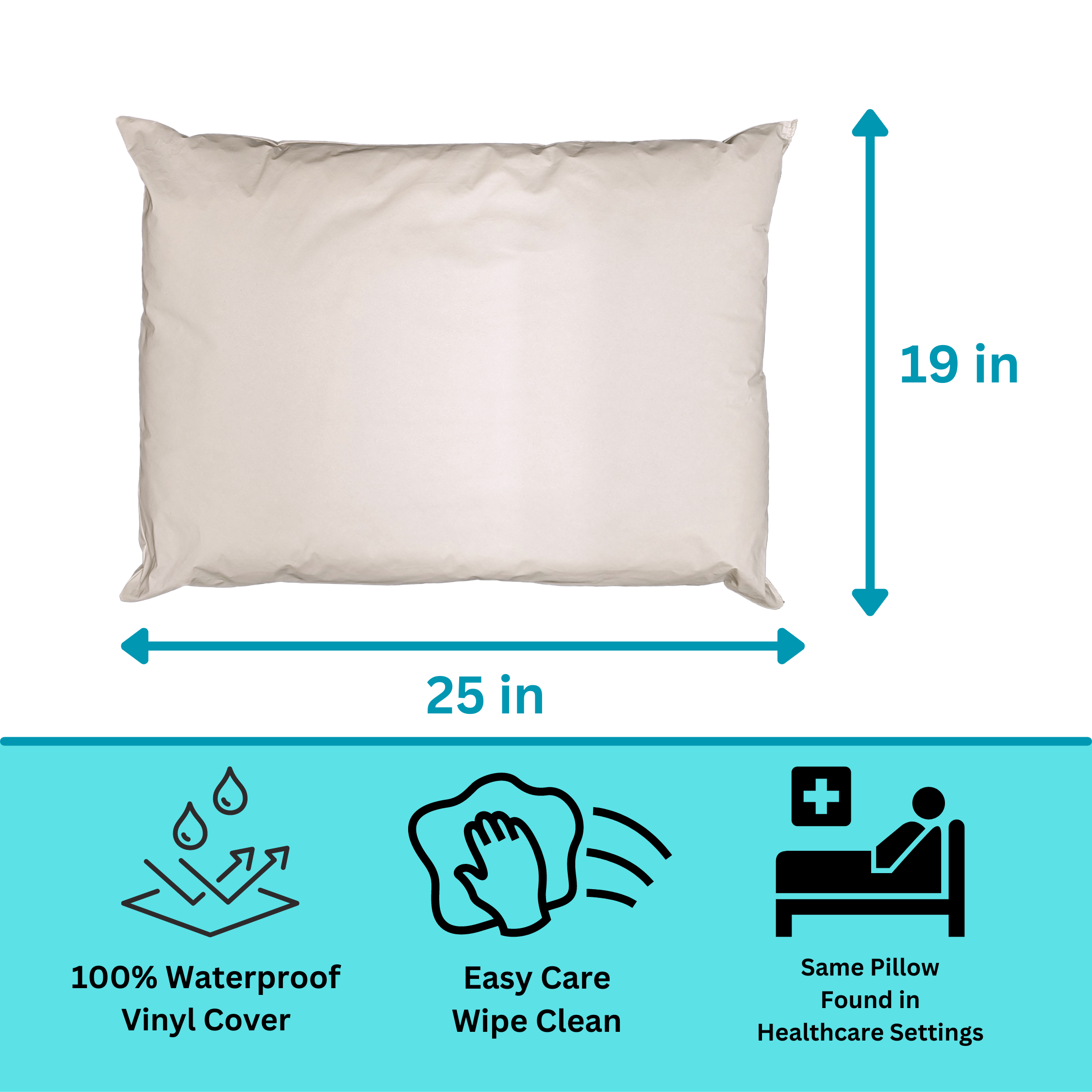 Hotel Collection 2 Pack Vinyl Covered Medical Bed Pillows 19 in x 25 in | Wipeable Easy Clean | Fluid Stain Resistant - Ergonomic Memory Foam Pillow for Neck Pain Support Detail