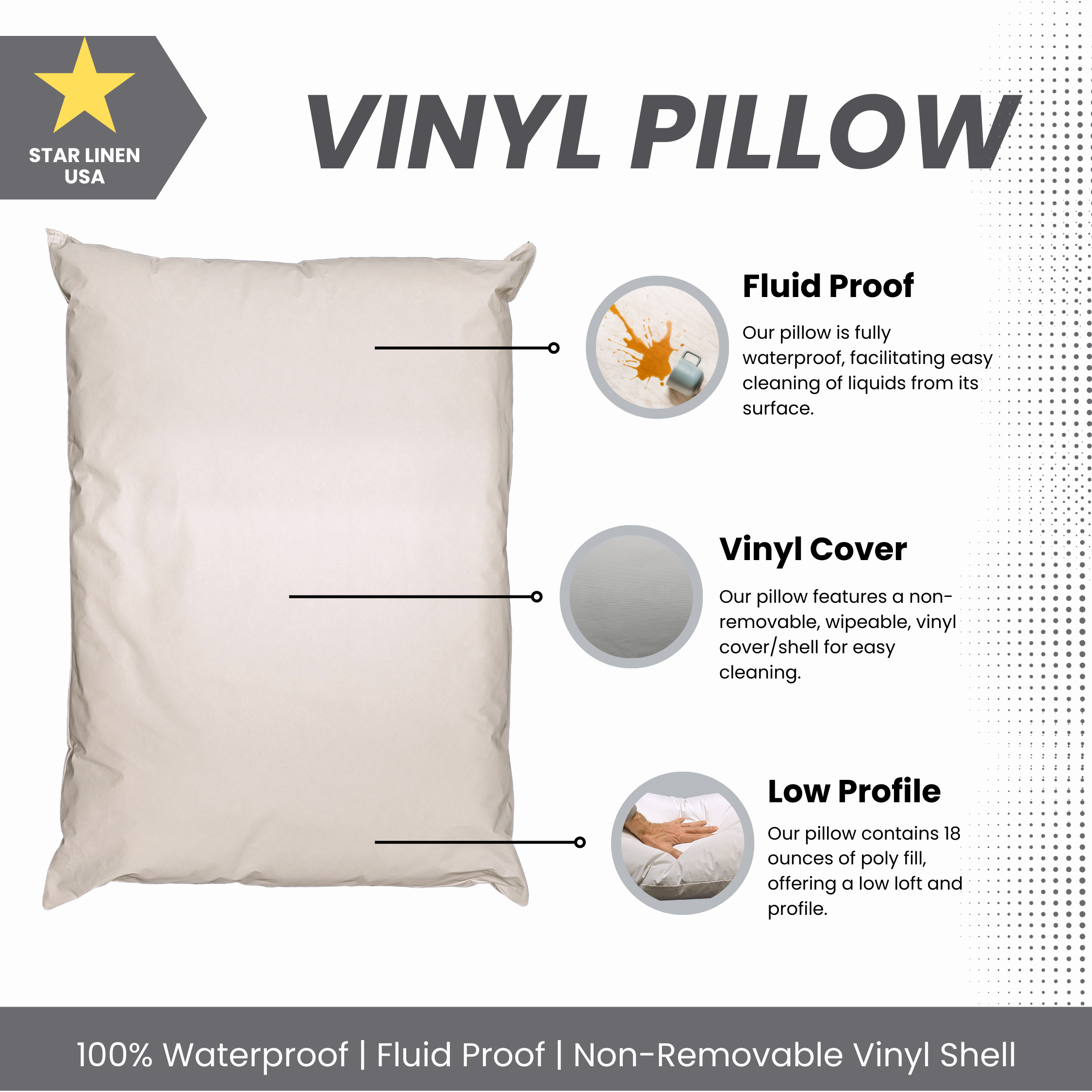 Hotel Collection 2 Pack Vinyl Covered Medical Bed Pillows 19 in x 25 in | Wipeable Easy Clean | Fluid Stain Resistant - Ergonomic Memory Foam Pillow for Neck Pain Support Detail
